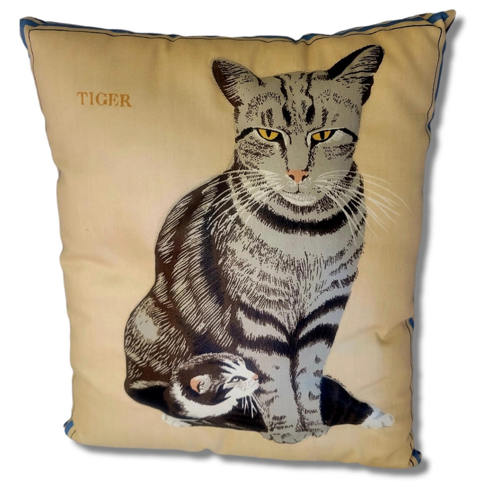 Homemade Vintage Pillow Tiger Cat 11" EUC